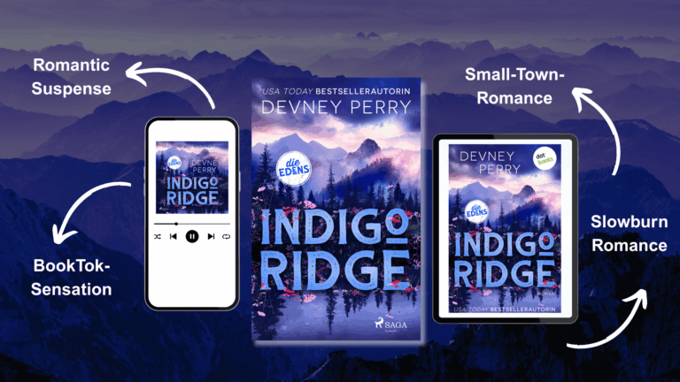 Indigo Ridge in German as audiobook, printed book, and e-book.